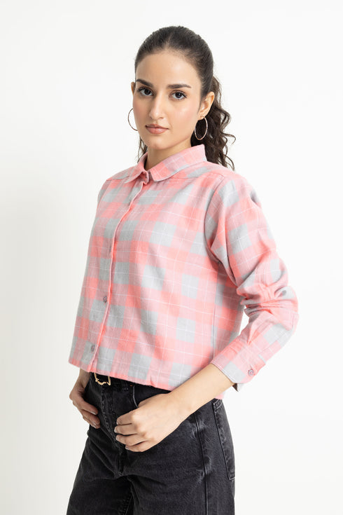 The Pink Boxy Crop Check Shirt